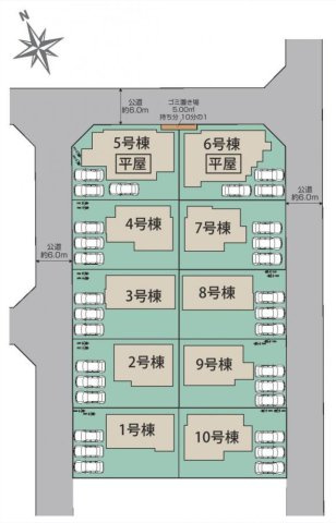 【ブルーミングガーデン】宇都宮市下岡本町の区画図|公道約6ｍに囲まれた全10棟！
うち2棟は人気の平屋+角地です♪
