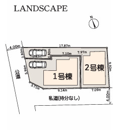 藤沢市辻堂新町２丁目　新築戸建　全２棟の区画図|対象地は１号棟です。