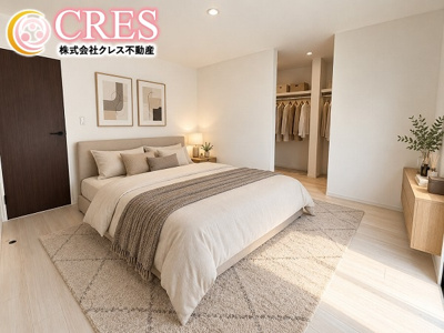 【寝室】 | ☆☆☆新築住宅　いわき市小名浜岡小名T　全２棟！！オール電化♪ご案内随時受付中です♪ | リビング以外の階洋室３部屋
※実際に現地に家具はおかれておりません。また価格に家具は含まれておりません。(作成CG)