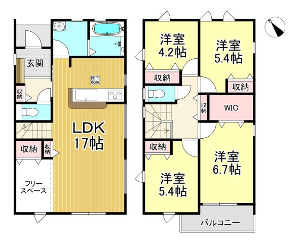 知多市つつじが丘3丁目　全2棟　1号棟の間取り|1号棟　4LDK+フリースペース+WIC☆