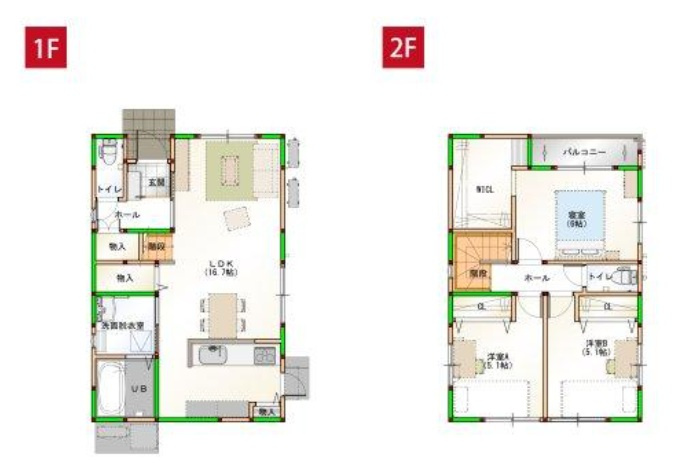 高知市百石町４丁目　新築戸建　⑭　【全6区画】の間取り|⑭　3LDK+WICL＋パントリー
土地面積　112.76㎡（約34.10坪）　建物面積　88.44㎡（約26.75坪）