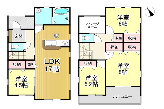 知多市つつじが丘3丁目　全2棟　2号棟の間取り|2号棟　4LDK+ストレージルーム☆