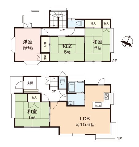 富士見市渡戸２丁目の中古一戸建の間取り|全居室南西向きで明るい住空間♪
対面キッチン採用のいLDKは15.6帖のゆとりの広さ！