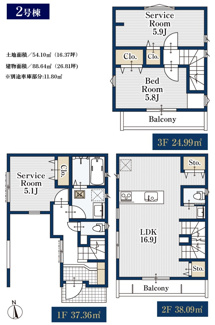 【間取り】 | 【仲介手数料無料！！】府中市西府町3丁目　新築戸建て（全2棟）2号棟　4880万円 | 2号棟