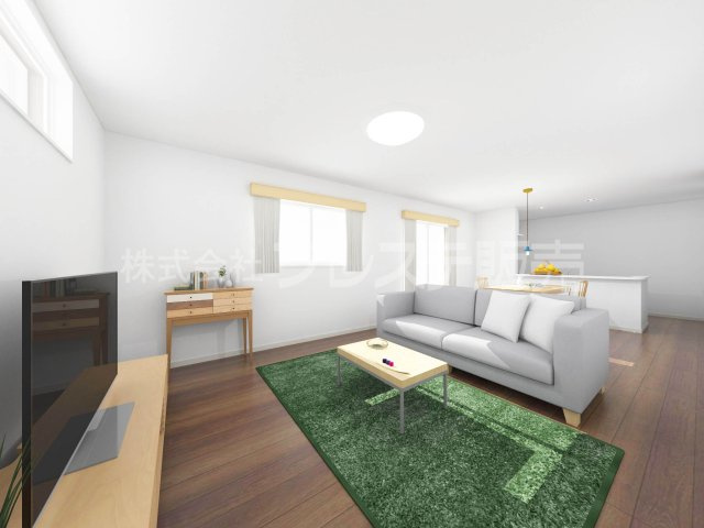 生駒市壱分町の新築一戸建 全４区画の居間・リビング|３号地リビング完成イメージ／ＬＤＫは広々２０帖！南向きですので、陽あたり良好です♪※モデルハウスあり