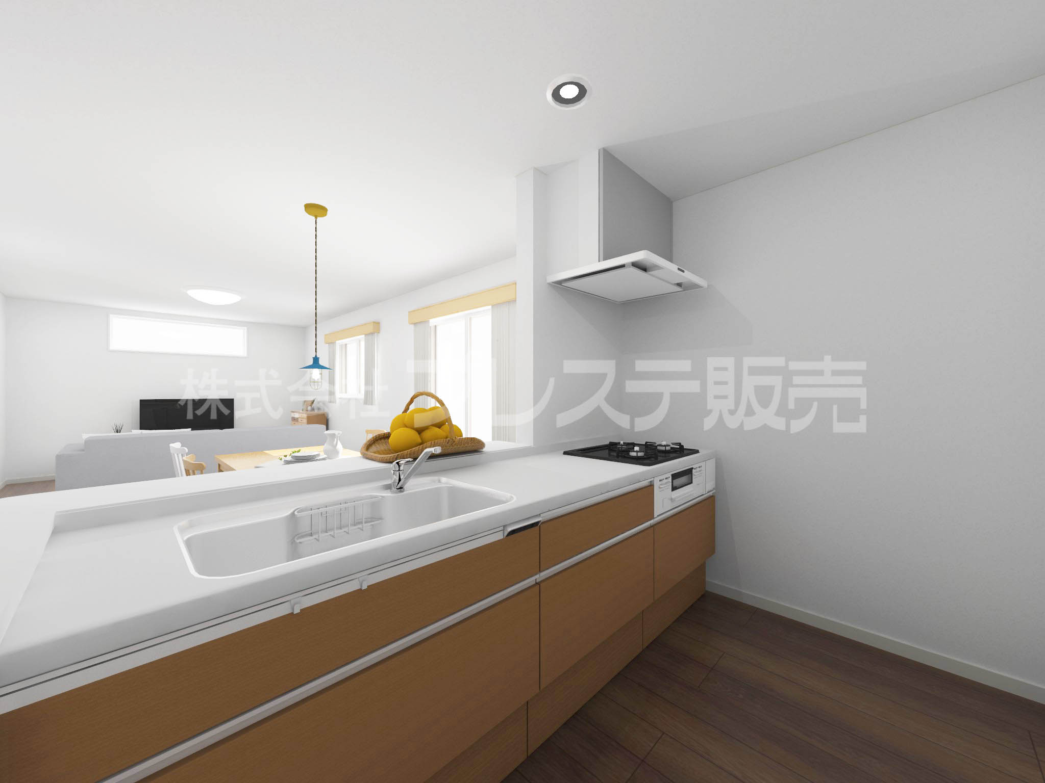 生駒市壱分町の新築一戸建 全４区画のキッチン|３号地キッチン完成イメージ／人気の対面キッチン♪