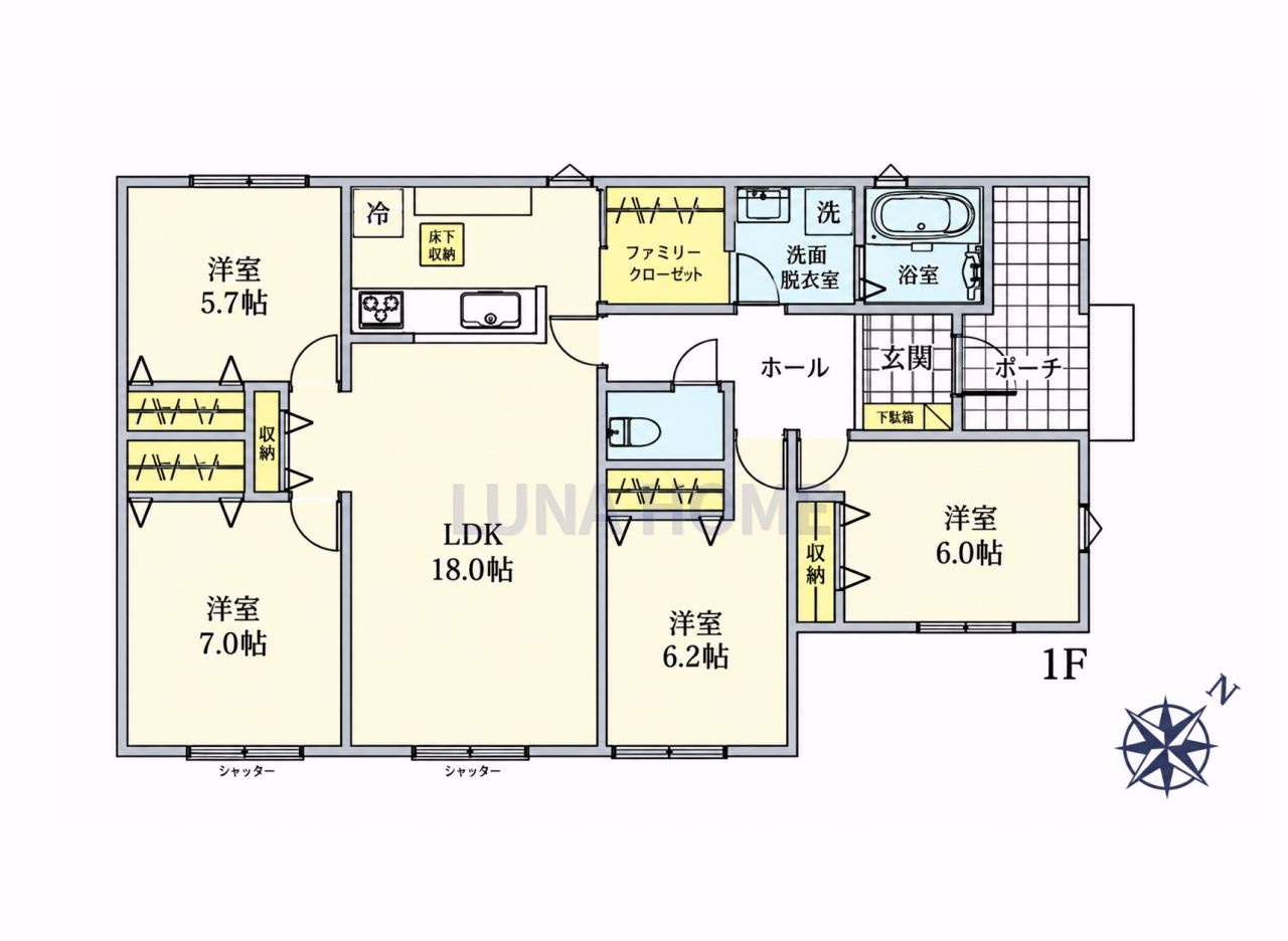 つくばみらい市谷井田01期　新築戸建　平屋の間取り