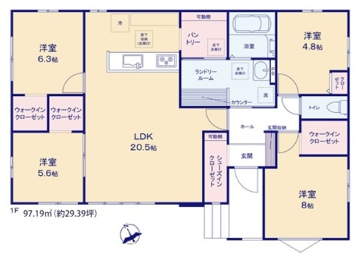 下妻市長塚　5期　新築戸建て　2号棟の間取り|間取り図です♪
実際の空間の広さや陽当たり、風通しなどは現地でご確認できます♪
