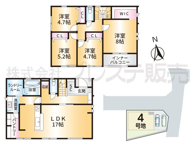生駒市壱分町の新築一戸建 全４区画の間取り|４号地間取図