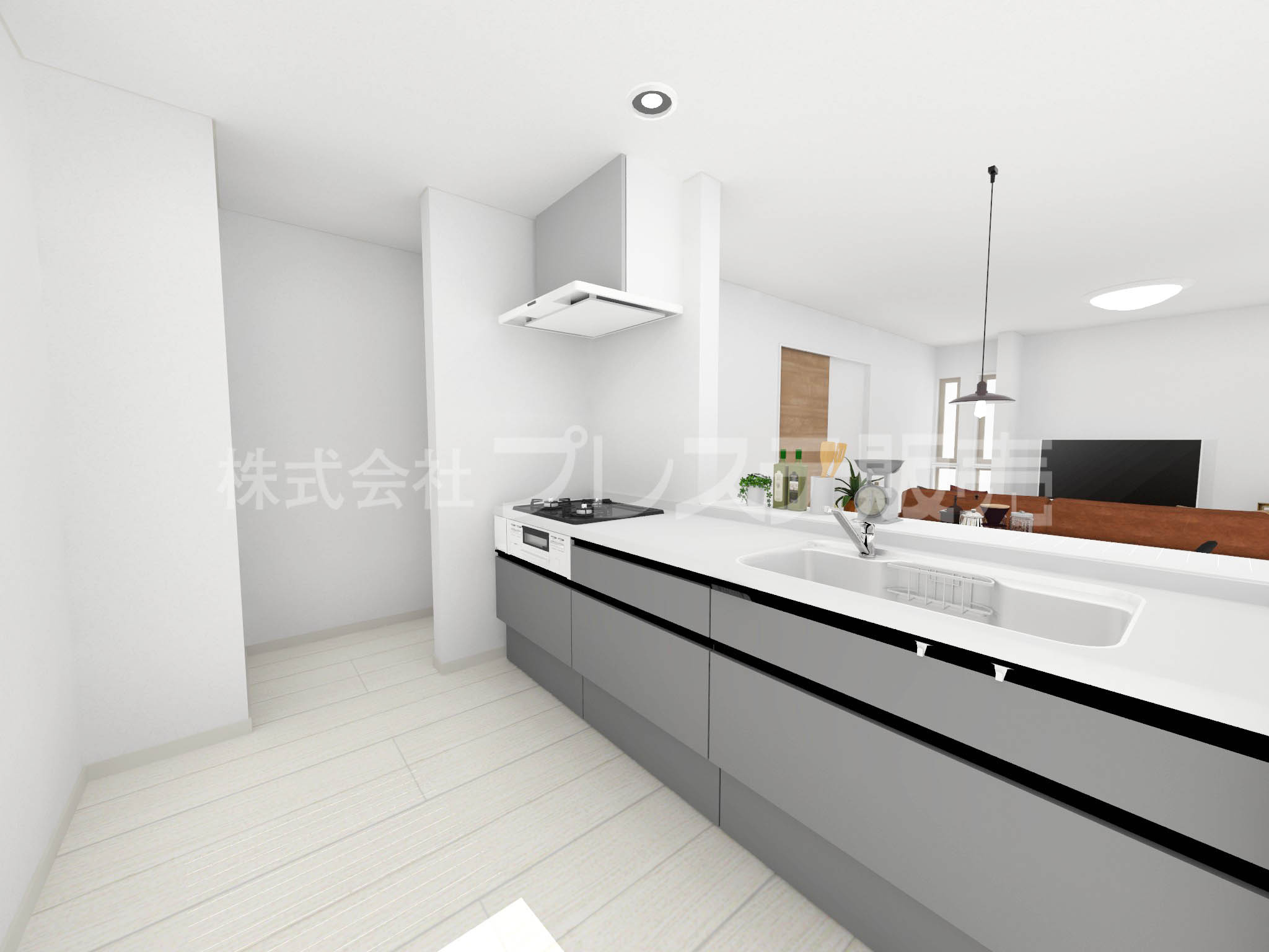 生駒市壱分町の新築一戸建 全４区画のキッチン|４号地キッチン完成イメージ／人気の対面キッチン♪