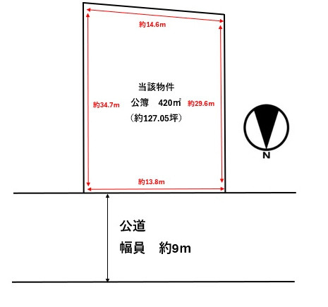 橿原市十市町の土地図|土地面積：420ｍ2