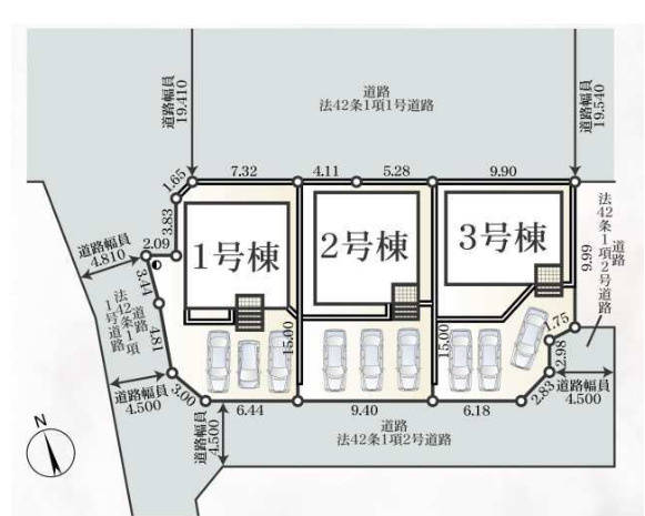 平塚市上平塚第5　新築戸建　全3棟1号棟の区画図