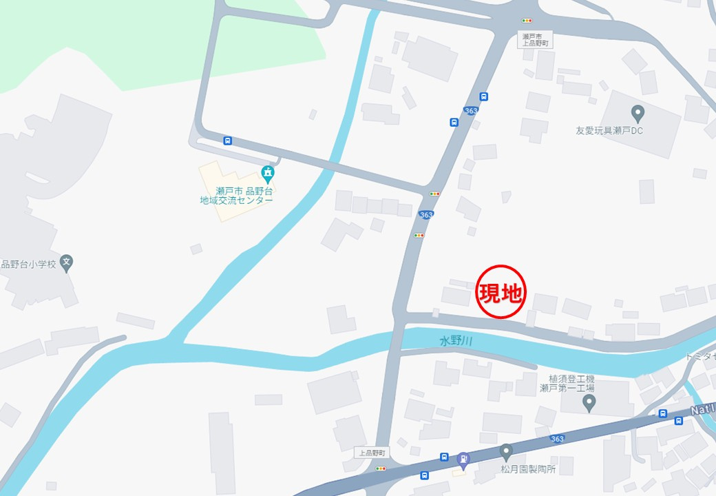 瀬戸市上品野町売り土地（全3区画）の地図