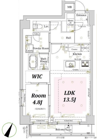 アクサス大森山王の間取り|南向きバルコニー南西角部屋の1LDK　ウォークインとシューズインクローゼット付！