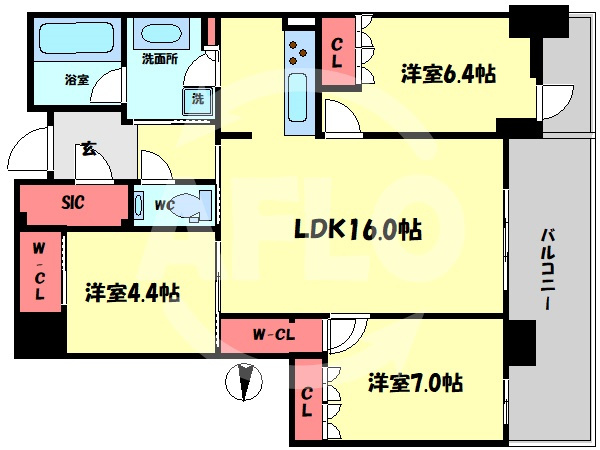 グランドメゾン新梅田タワー　大淀小学校区の間取り|グランドメゾン新梅田タワー　開放感のある間取り