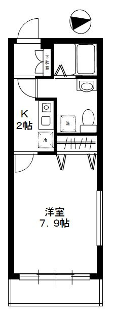M-BLOCK(エムブロックの間取り|角部屋の1K洋室7.9帖バストイレ別独立洗面台！！