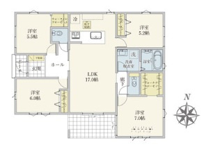 三郷市鷹野2丁目　新築平屋戸建の間取り|ワンフロアで完結する、リビング中心の4LDK平屋新築戸建