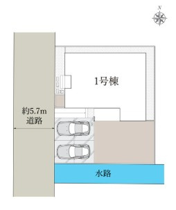 三郷市鷹野2丁目　新築平屋戸建の区画図|カースペース並列2台分あり！広々としたお庭付きの邸宅です