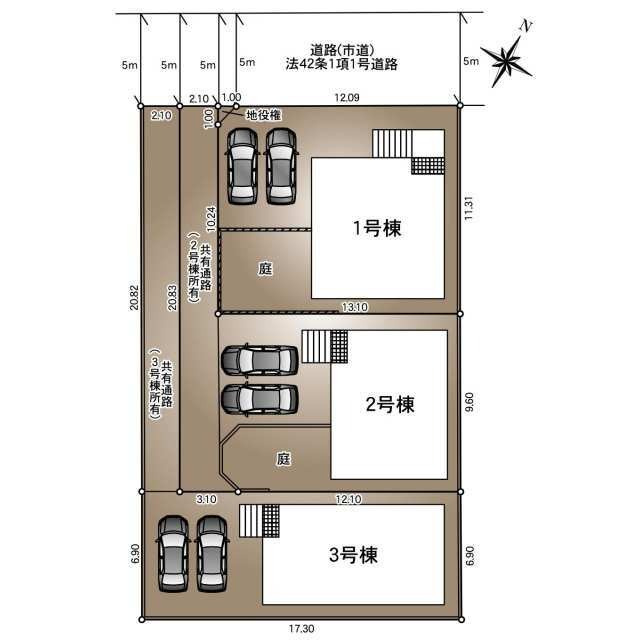 仲介手数料不要　新築 東区長嶺南 3号棟 4LDK LDK18帖 オール電化の区画図|区画図 北西側5m道路