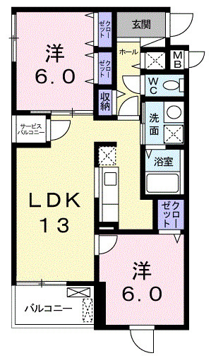 神戸市灘区新在家南町４丁目の賃貸マンションの間取り
