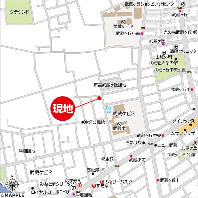 仲介手数料不要　新築 北区武蔵ケ丘3丁目 A号棟 武蔵塚駅徒歩10分 4LDKの地図|案内図
