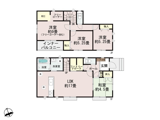 仲介手数料不要　新築 北区打越町 B号棟 4LDK 土地49坪 オール電化の間取り|間取り 4LDK LDK17帖・和室4.5帖