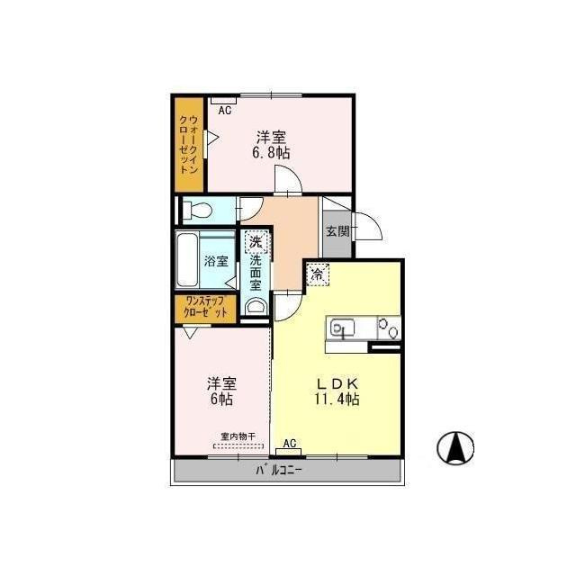 各務原市鵜沼各務原町６丁目のアパートの間取り