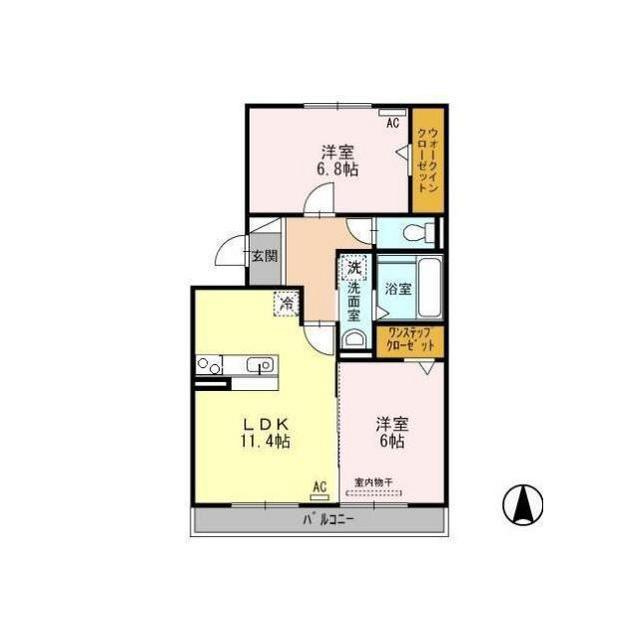 各務原市鵜沼各務原町６丁目のアパートの間取り
