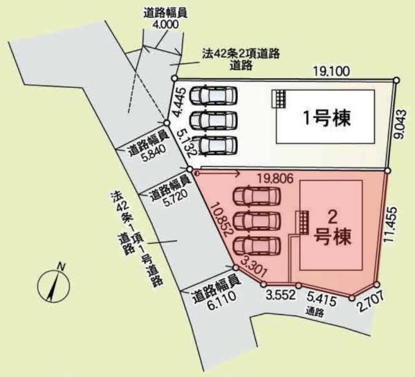 クレイドルガーデン前橋市粕川町第３　２号棟の区画図|区画図