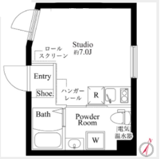 CASA PIAZZAカーサピアッツァ西蒲田の間取り|東西2面採光の1R洋室7帖バストイレ別独立洗面台