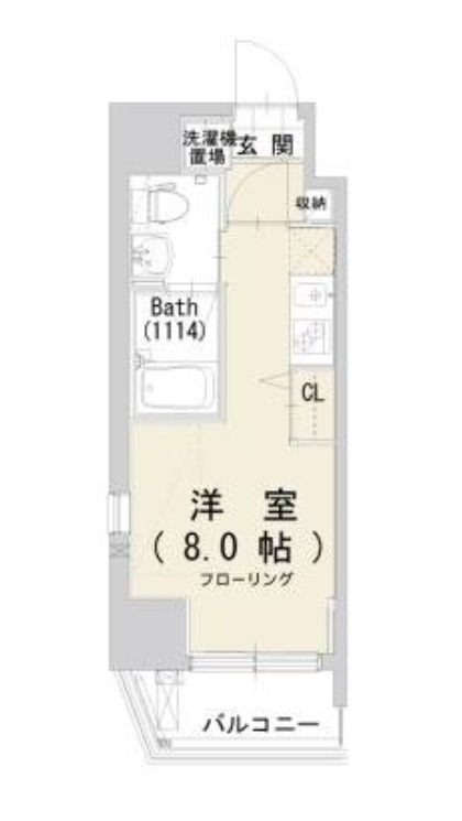 エアフレックス羽田の間取り|南向き南西角部屋2面採光の1R洋室8帖バストイレ別独立洗面台！