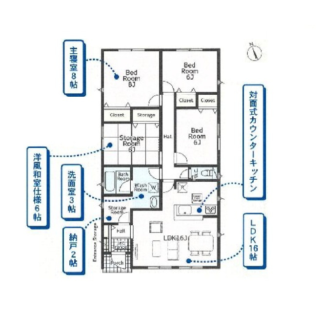 新築　大泉町寄木戸第18　5号棟　Cradle Gardenの間取り|3SLDK　建物約28坪　平屋住宅！広々洗面、部屋干しも出来そうです！