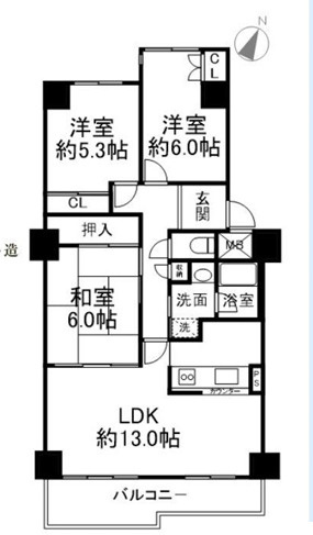 【間取り】 | 海老名かしわ台パークハイツ　９階　３LDK　リフォーム済み　【仲介手数料無料】 | 3ＬＤＫ