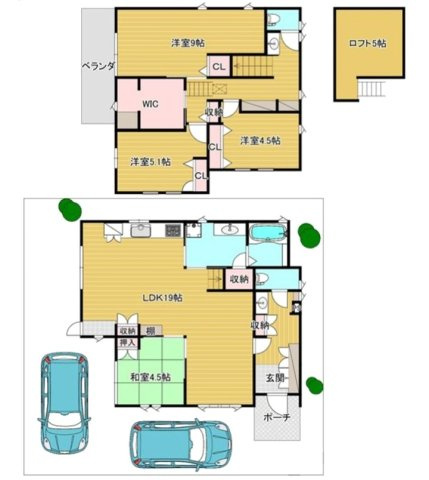 宝塚市社町の間取り|便利な2台駐車可能