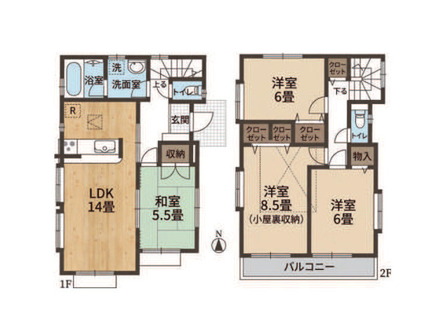 【間取り】 | 大楽寺町中古戸建 | 4つの居室とゆとりあるLDKを備えた4LDKの中古戸建。子育て世帯にうれしい、個室と団らんの場がそろう間取りです。木のぬくもりに包まれたリビングが、家族の会話と笑顔を育みます。ぜひ現地でご覧ください。
