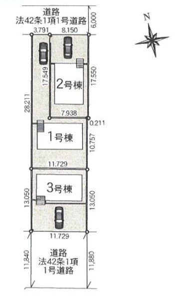 【Cradle garden】真岡市荒町 第14 全3棟の区画図