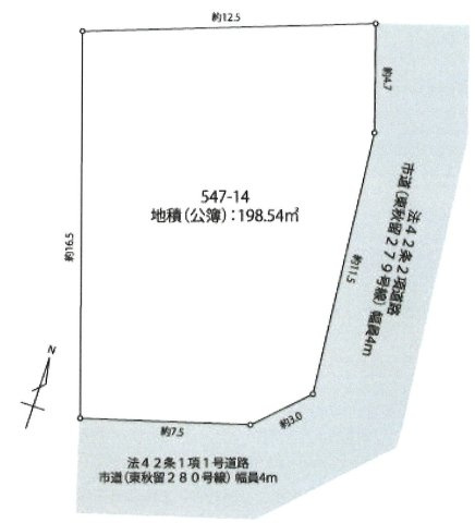 あきる野市雨間　古家付売地の土地図