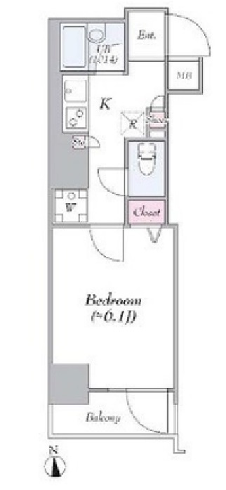 プレール・ドゥーク蒲田Ⅱの間取り|南向きバルコニー洋室6.1帖の1Kバストイレ別！