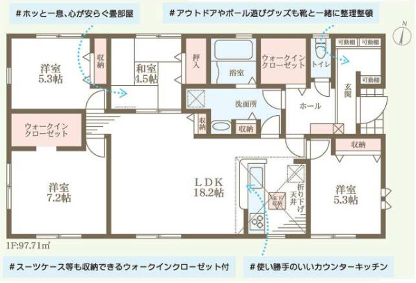 加古川市新神野6期（全1棟）新築の間取り|平屋建て　4LDK+2WICです。