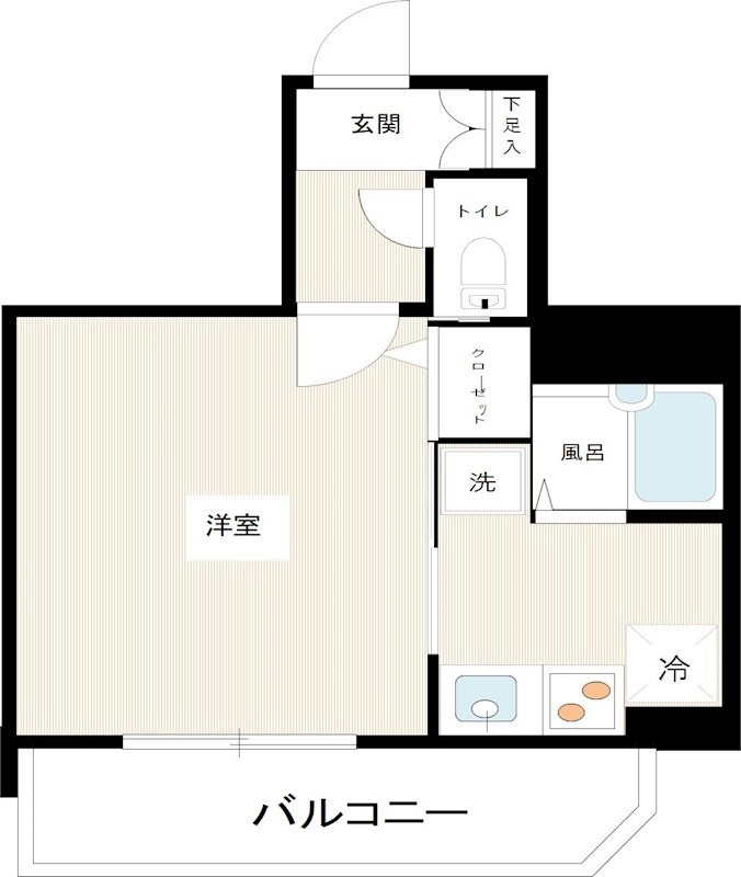 Verona空港西Lussoの間取り|間取り　キッチンが扉で隠せる1R洋室6.2帖