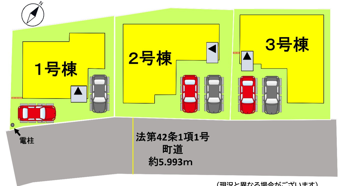 仲介手数料不要　新築 益城町広崎 2号棟 4LDK 都市ガスの区画図|区画図 南東側約6m道路