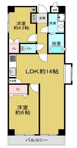 神戸市東灘区岡本３丁目の賃貸マンションの間取り