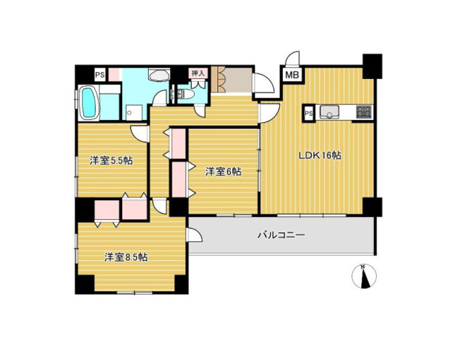 【間取り】 | エクステさがみ野 | 3つの居室とゆとりあるLDKを備えた3LDKの中古マンション。家族が集まるリビングと個室のバランスがよい間取りです。な素材と落ち着いた色合いでまとめた内装が、家族の時間を豊かにします。