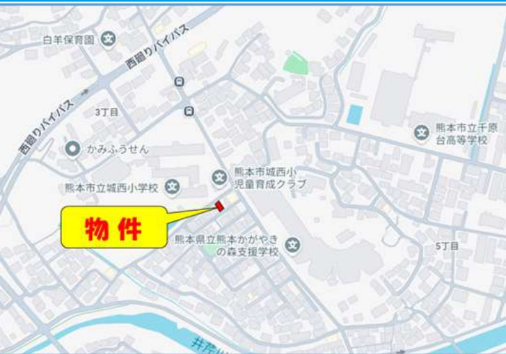 仲介手数料不要　新築 西区島崎3丁目 1号棟 4LDK+S 城西小徒歩1分の地図|案内図