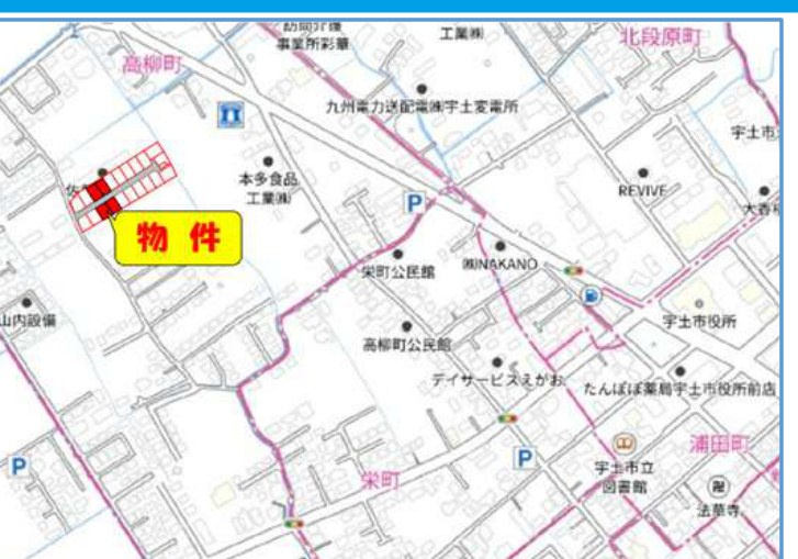 仲介手数料不要　新築 宇土市高柳町 3号棟 4LDK 宇土小徒歩7分の地図|案内図