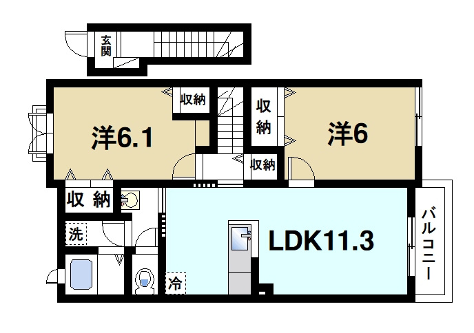 メゾン城東Ⅱの間取り|広々とした2LDKです
