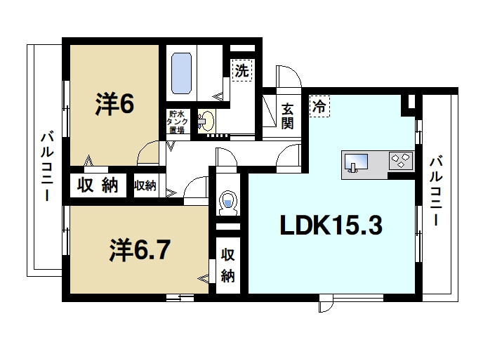 ガーデンヒルの間取り|2LDKの間取りです
