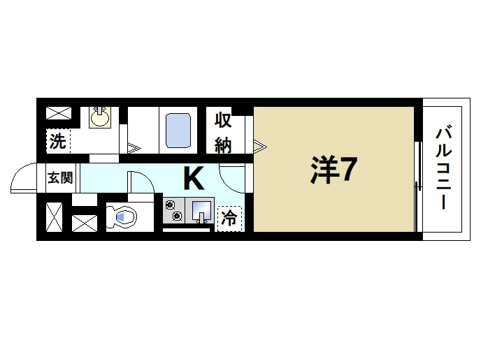 ブリリアント　アコーポリッシュの間取り|お一人暮らしにピッタリの1Ｋのお部屋です。