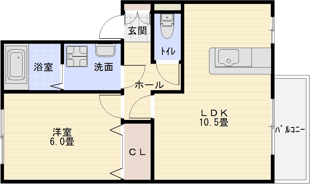 カトルセゾン Cの間取り|柏原駅　1LDK