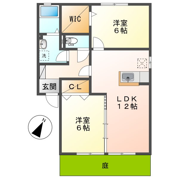 倉敷市東塚３丁目のアパートの間取り
